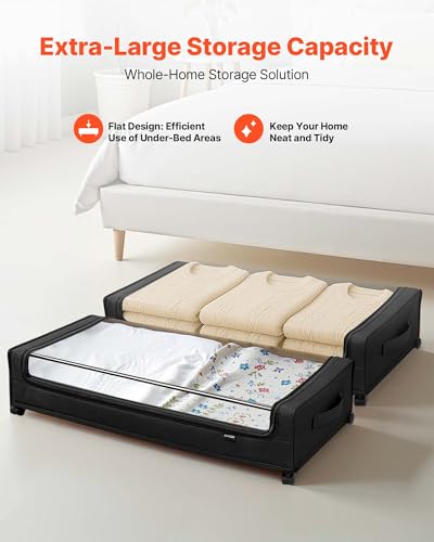 Image of VEVOR Under Bed Storage with Wheels, 30.3 x 18.5 x 6.8 inch, Underbed Containers with Clear Lid, Underbed Shoe Organizer, Rolling Under the Bed Storage Bins for Clothes Shoes Blankets Bedroom, 2 Pack