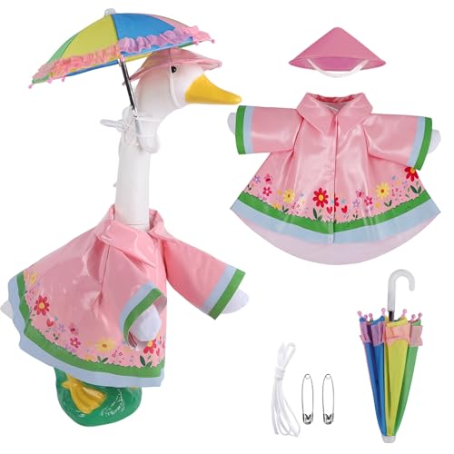 Liooty 3 Pcs/Set Raincoat Porch Goose Outfits Summer Lawn Goose Statue Clothing Spring Patio Goose Clothing with Umbrella Suitable for 23 inch Statue Patio Garden Decoration(Pink)