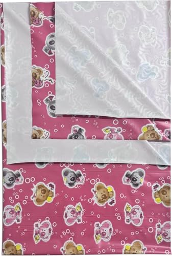 Image of Waterproof PVC Plastic Mattress Protector Double Bed Flat Bedsheet with Elastic for Babies Girls & Boys (Pink Koala)