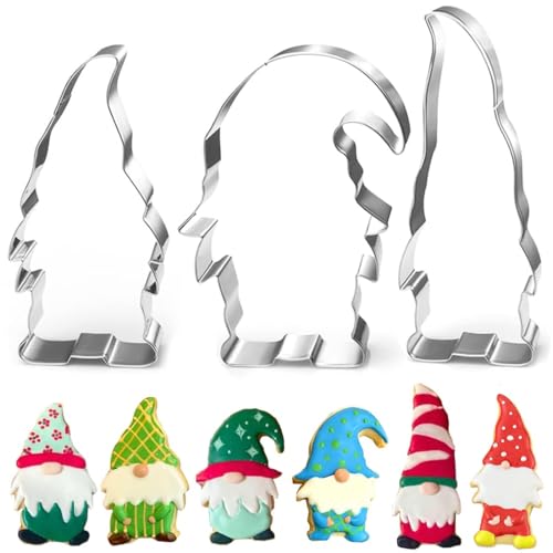 QUOHE Gnome Cookie Cutters Set 3 Pieces Stainless Steel Christmas Gnome Cookie Cutter Large Stainless Steel Secret Santa Claus Cookie Cutter