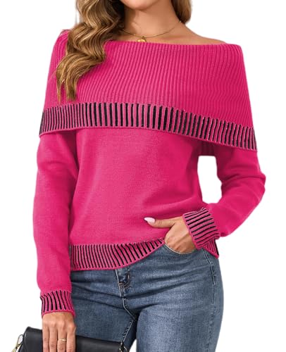 ZAFUL Women's Off The Shoulder Sweater Cute Cozy Pullover Knit Sweater Top Loose Party Going Out Clothes