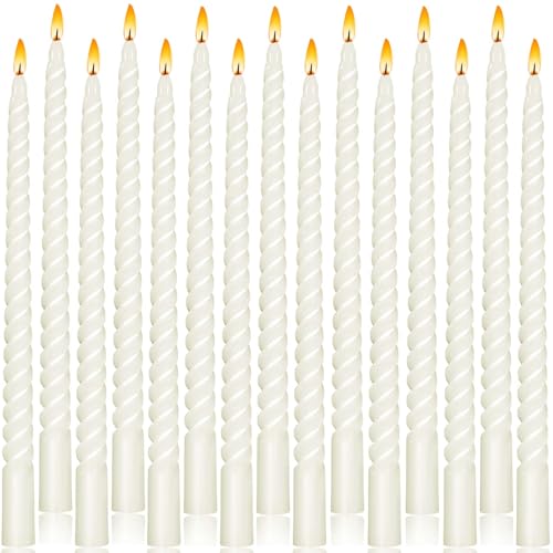 Cptoion 16 PCS Spiral Taper Candles,10 Inch Twisted Taper Candles,White Taper Candles,Unscented Twisted Candlesticks,Dinner Candles,Dripless Long Candle Sticks for Dinner Party Wedding (White)