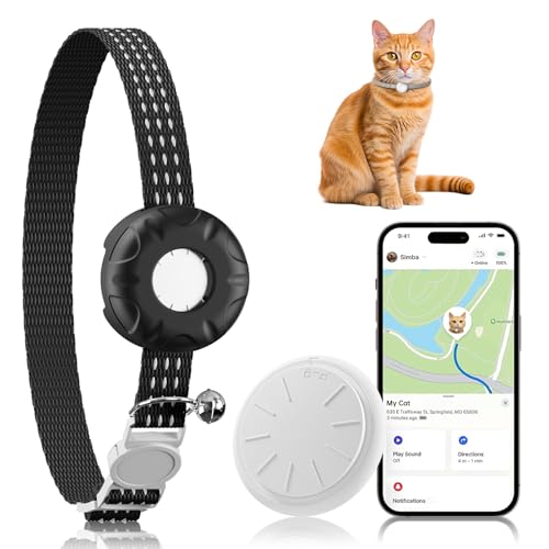 Image of Cat Tracker, GPS Tracker for Cats, No Monthly Fee, Pet Tracker for Cats, Compatible with Apple Find My App (Only iOS), Real-Time Tracking, Smart Alerts, Up to 1-Year Battery, Waterproof, Black