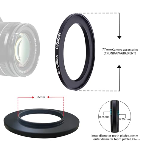 Image of 55mm to 77mm Step-Up Ring Filter adapter /55mm to 77mm Camera Filter Ring for 77 mm UV,ND,CPL,Metal Step Up Ring