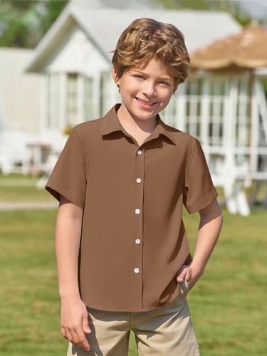Image of Haloumoning Boys Short Sleeve Dress Shirts Button Down Formal Uniform Shirt