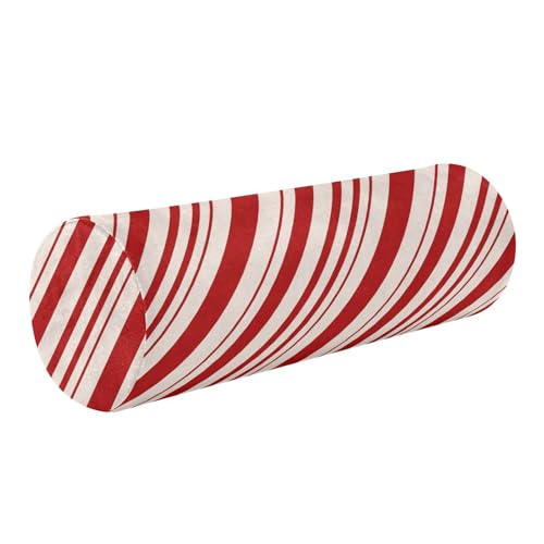 miaozhen Stripe Red White Broad Line Lumbar Round Pillow Memory Foam Neck Roll Pillow for Sleeping almohada para cervicales y Cuello 5.5''x17''