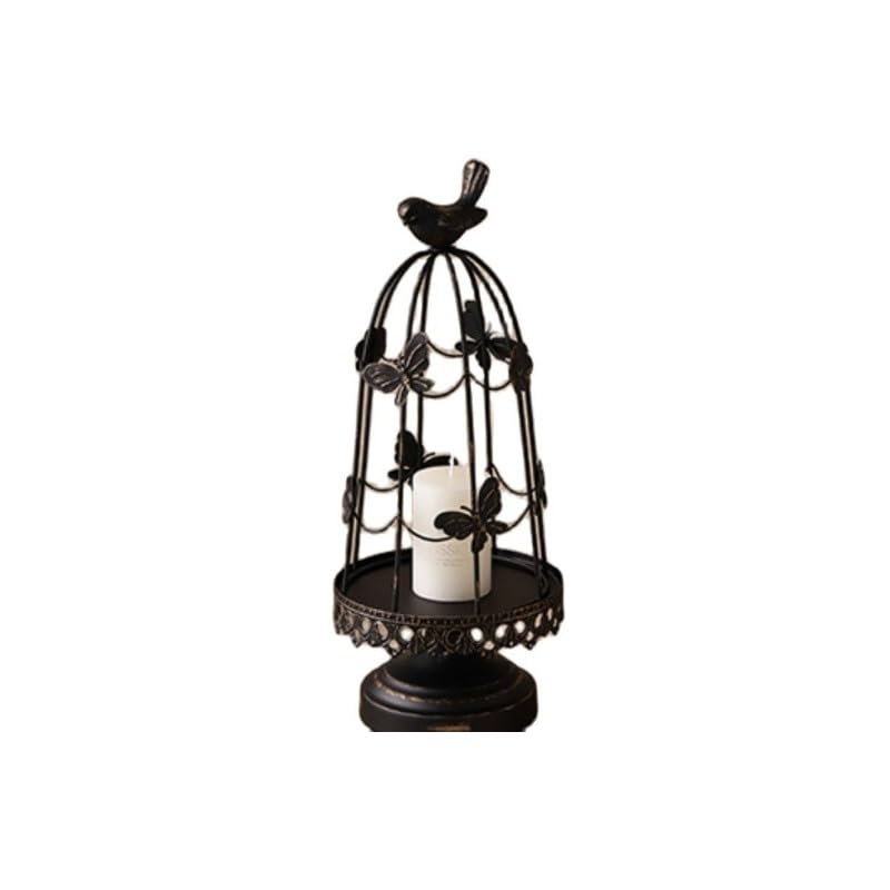 GaRcan Candle Holder Retro Candle Holder Wedding Hotel Atmosphere Decoration Wrought Iron Bird Cage Candle Holder Aroma Candelabra Clear Glass Candle Holders (Color : White) (B, Black