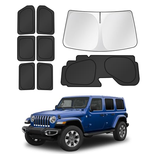 Image of Canvcle Window Shades for 2018-2025 2026 Jeep Wrangler Accessories Windshield Sun Shade Side Rear Window Cover Sunshade Sun Visor Shield Privacy Protection for Camping Keep Vehicle Cool Black 8PCS