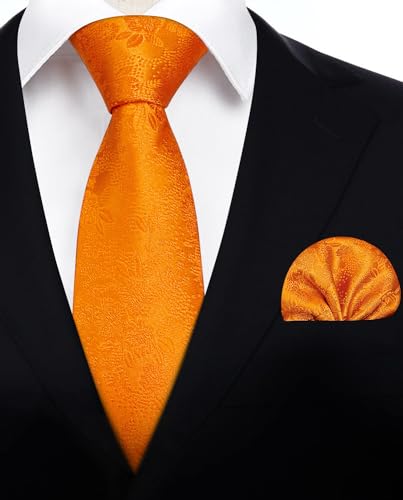 Image of HISDERN Mens Ties Solid Color Tie and Pocket Square Set Classic Woven Formal Neckties & Handkerchief Wedding Party