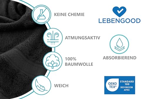 LEBENGOOD Handtücher Set, 4 Handtücher 50x90 aus Baumwolle - 100% Oeko-TEX®, Handtuch, Gästehandtücher, Badetuch, Badetücher, Duschtuch, Duschhandtuch, Badehandtuch, Duschtücher. (4 50X90 Negro)