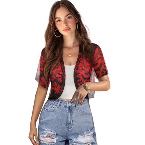 Image of Womens Short Sleeve Bolero Shrug Open Front Knit Cropped Cardigan Shoulder Cover for Dress Cute Casual Knit Cover Up