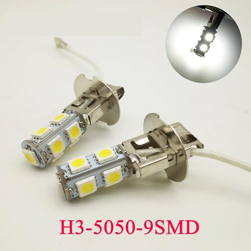 AUTO 2x H3 5050 Biały 9 SMD LED Xenon DC12V Auto Lampa przeciwmgielna Żarówki samochodowe LED 6500 Kżarówka h3 led światła przeciwmgielne led samochód h3+żarówka led h3 mała żarówka led h3 antibr