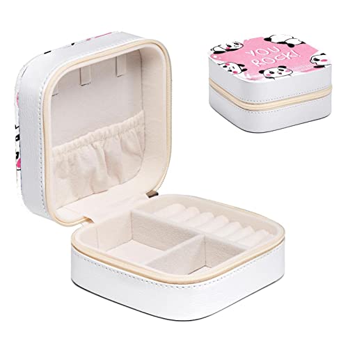 Boîte à bijoux You Rock Panda compartimentée en cuir PU durable - 3