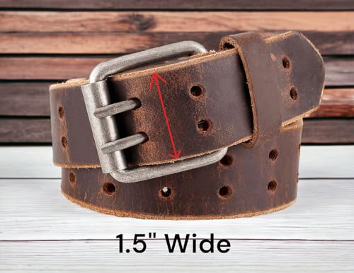 F&L CLASSIC Leather Work Belt, Heavy Duty Double Prong full grain Leather Belts for Men 1 1/2", Mens Casual Belts for Jeans3