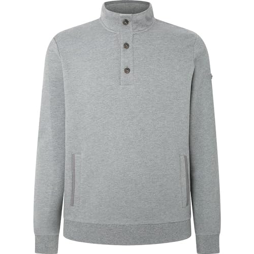 Image of Hackett London Men's Soft BTN Placket Sweatshirt, Grey (Marl Grey), 3XL