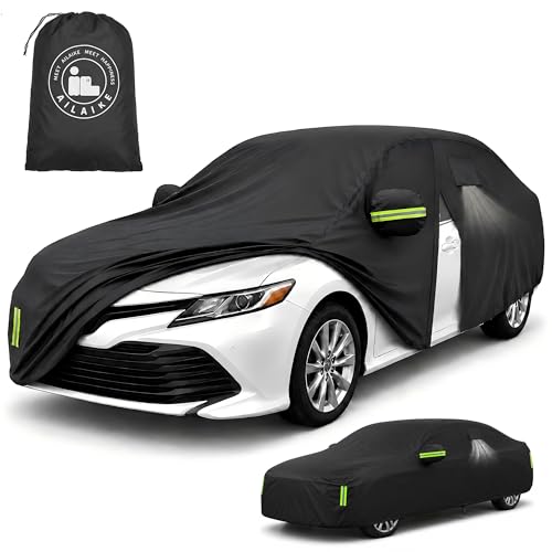 Image of Car Cover All Weather Custom Fit for Toyota Corolla Waterproof 10 Layers 210T Full Cover Universal Heavy Duty Sun UV Rain Hail Protection with Driver Door Zipper Breathable Vents.