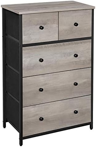 SONGMICS Drawer Dresser, Storage Dresser Tower with 5 Fabric Drawers, Wooden Front and Top, 5 Drawers Style Dresser Unit, for Living Room, Hallway, Nursery, Brown and Black ULGS45H
