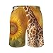 Men & Boys Classic Fit Swim Trunks for Beach Gym Sport Quick Dry Drawstring Basic Board Shorts with Pockets, Underwear Giraffe Sunflower On Grassland Art Fashion Cargo Short