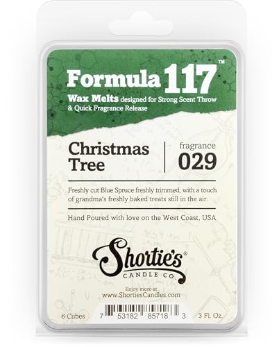 Shortie's Candle Company Christmas Tree Wax Melts - Formula 117-1 Highly Scented 3 Oz. Bar - Made with Natural Oils - Christmas & Holiday Air Freshener Cubes Collection