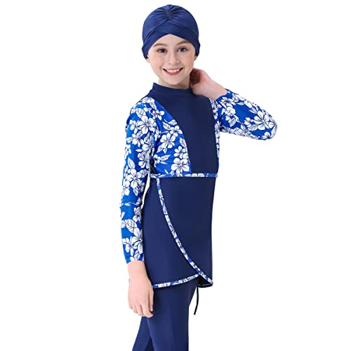 ABAFIP Kids Girls Modest Muslim Swimsuit Hijab Bukini Swim Top Pants Cap 3 Piece Rashguard Bathing Suits4
