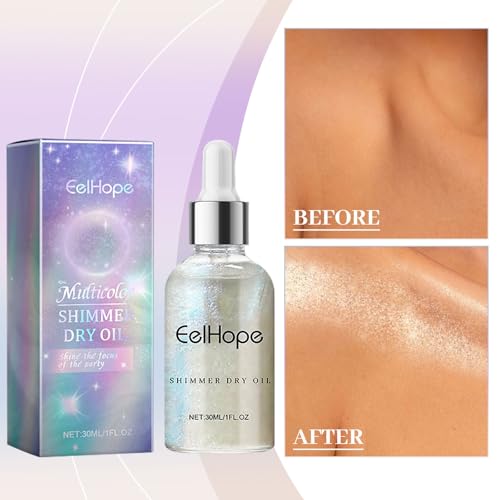 Shimmer Body Oil,Moisturizing Light Shimmer Glow Illuminator,Non-sticky Body Luminizer Liquid Highlighter Makeup Your Skin 30ml - Image 4