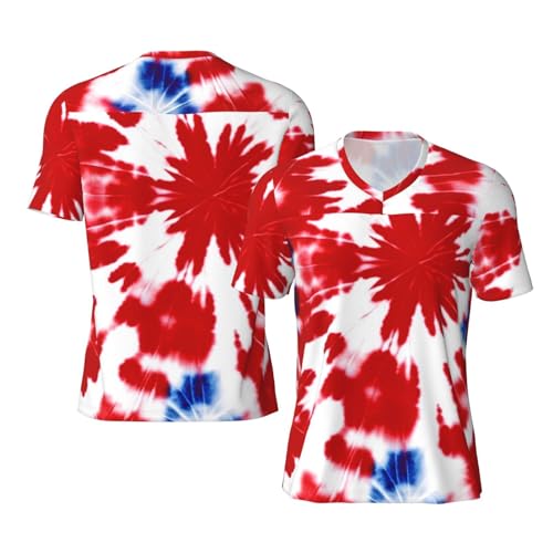 Stylish Athletic Sports Jersey Blue-Red-Tie-Dye-Pattern Men's Rugby Jersey Large