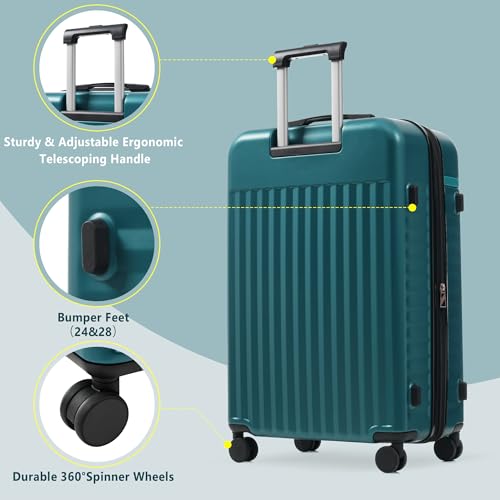 Luggage Set 5 Piece with Travel Bags, Hardside Suitcase Set Expandable 20/24/28 inch with TSA Lock & Spinner Wheels for Adults Men Women(Dark Green, 5 Piece)3