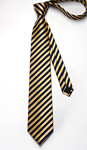 Image of Enlision Mens Ties Stripe Tie and Pocket Square Set Classic Formal Woven Neckties Handkerchief Cufflinks Wedding