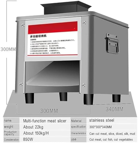 850W Commercial Meat Cutter Machine - Stainless Steel Food Slicer for Restaurants, 330Lbs/H Fresh Meat Shredder, Versatile Slicing for Strips, Cubes, and 10MM Cuts
