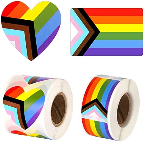 LGBTQ Pride Sticker, FEBSNOW 600Pcs 2 Roll Progress Pride Rainbow Heart ...