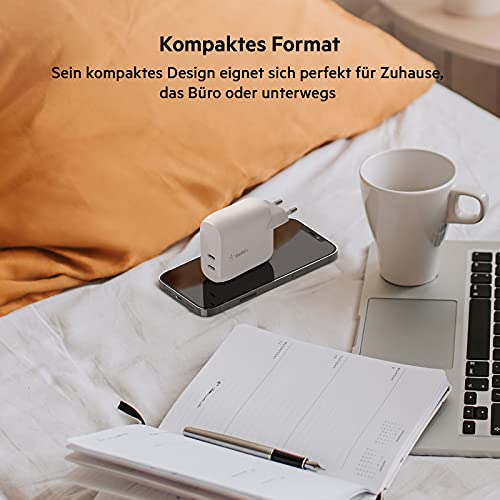 Belkin 40-W-USB-C-PD-Ladegerät (2 USB-C-Ports mit 20 W je Port, Schnellladen mit Power Delivery für das iPhone 14, 13, oder 12, iPad Pro… – Ansicht 5