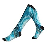 QAZWZML Elastische Wadenstrümpfe mit Marmor-Motiv, Türkis, Blau, Gold, Schwarz, zum Klettern, Wandern und Radfahren, 3 Schwarz, Einheitsgröße