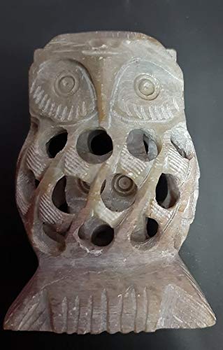 Smallneeds Hand Carved Stone Lucky Owl Figurine Beautifully Sculptured Lattice jaali Work from a Single Block of Stone