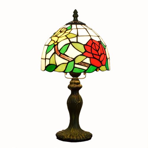 FUIBEJAE 8" Lámpara de mesita de Noche Antigua, pequeña luz Nocturna de Cristal teñido, para Dormitorio, Cocina, Oficina, Hotel, lámpara de Escritorio, Regalos para el Día de la Madre,Red Rose