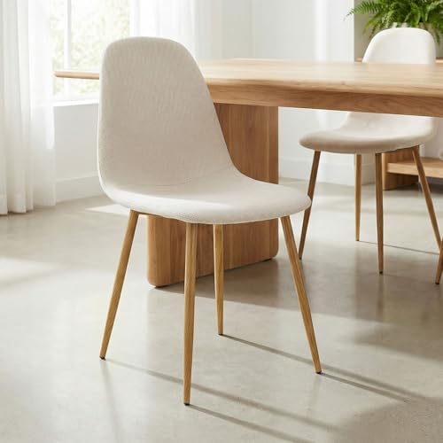 IDIMEX Lot de 4 chaises Punta de Salle à Manger, Assise en Tissu Blanc Crème, Design Scandinave pour Table à Manger, Confortable et Stable