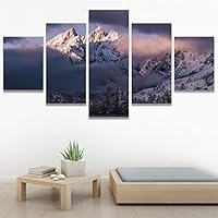 SIGNWIN 5 Panel Canvas Wall Art Snow Mountain for Home Decorations Ready to Hang - 60