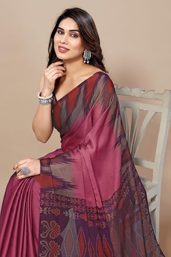Image of MIRCHI FASHION Saree for Woman Chiffon Georgette Polka Dot Border | Plain Lightweight Women's Sari with Printed Pallu and Blouse Piece