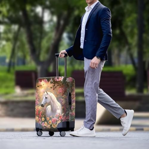 Image of Mumeson White Horse and Butterfly Luggage Cover for Suicase Approved Protector Baggage Gear Dust Covers Protective Fits 18-32 Inch Luggage