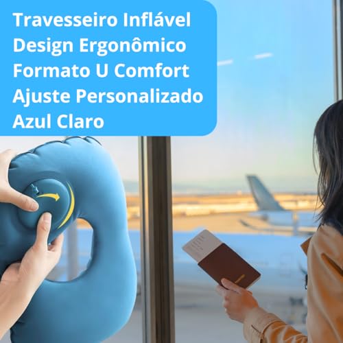 Travesseiro Almofada de Viagem Inflável Comfort Ergonômico para Pescoço Premium