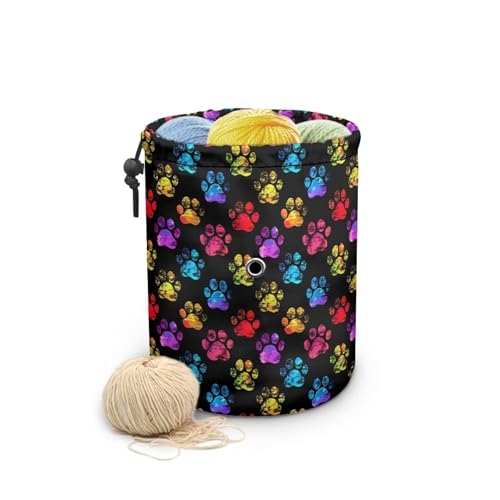 Image of Sellikakes Yarn Bag Crochet Storage Organizer, Coloful Dog Paw Knitting Skein Ball Holder Portable Yarn Holder Crochet Organizer for Crocheting Project, Crochet Accessories, Needles