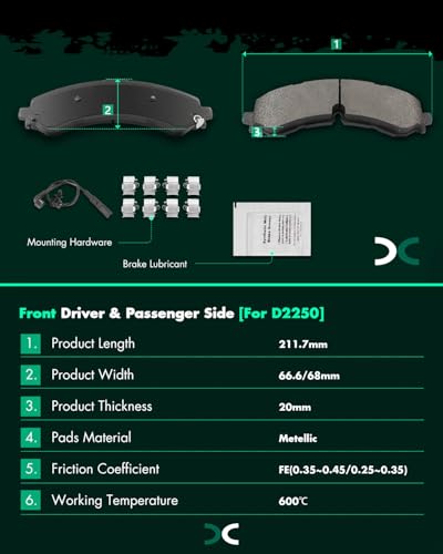 Image of SCITOO D2250 Front Metal Brake Pads Sets w /Hardware Replacement For Chevrolet For Silverado 2500 HD | For Silverado 3500 HD,For GMC For Sierra 2500 HD | For Sierra 3500 HD