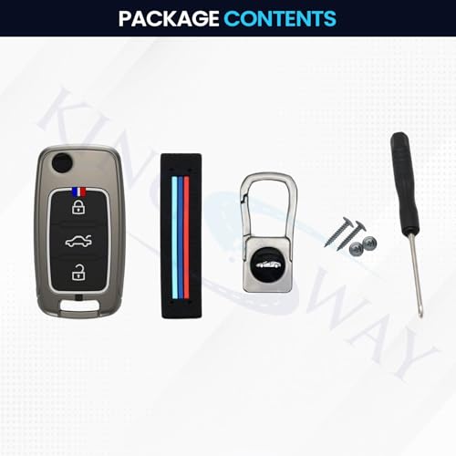 Image of KINGSWAY Hyundai Car Key Cover and Keychain Perfect Shape and Compatible with 3 Buttons Smart Key of All Hyundai Cars, Remote Key Shell, Key Case, Car Key Chain Cover, 360 Protection, Gunmetal Grey