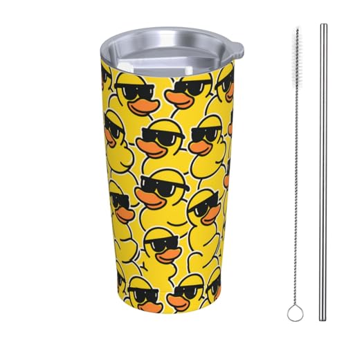 Dujiea Vaso de 20 onzas con tapa y popote, gafas de sol de pato de goma, taza de café helado aislada al vacío, taza de viaje reutilizable, botella de agua de acero inoxidable