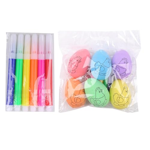 Birtern Huevos de Pascua para para niños – Huevos de Pascua pintables con 6 marcadores de pintura – Kit de coloración de 6 huevos de Pascua, actividad de caza de huevos de Pascua, relleno de