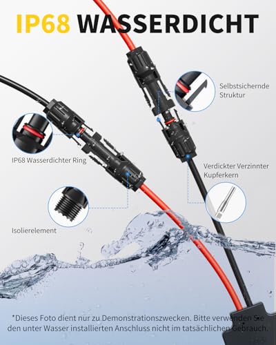 enernova Solarkabel Y-Verteiler, 4mm²-6mm² Solar-Anschlusskabel, IP68 Wasserdicht Solarkabel Verlängerung, 30A DC1500V, Solar-Panel-Steckverbinder Verlängerungskabel