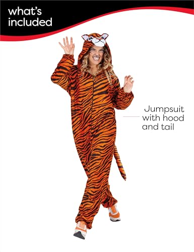 Rubies Tigerkostüm für Erwachsene, Unisex, Einheitsgröße, Jumpsuit mit Kapuze und Schwanz, Original, Karneval, Weihnachten, Geburtstag, Party und Halloween