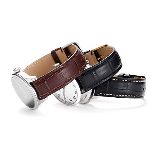 Istrap Leather Watch Band Alligator Grain Calfskin Replacement Strap Stainless Steel Buckle Bracelet For Men Women-18Mm 19Mm 20Mm 21Mm 22Mm 24Mm-Black Brown #TOP6