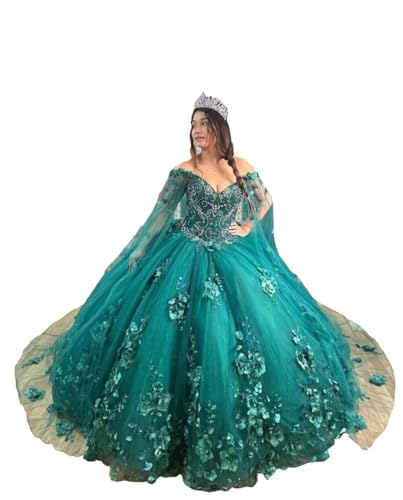 Pearls Beaded 3D Flowers Floral Applique Princess Prom Quinceanera Dresses Cape Ball Gown Pageant 2025