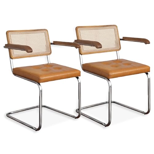 SEEDWAVE 2er-Set Freischwinger Esszimmerstühle mit Wiener Geflecht, Massivholz Armlehnen & PU-Ledersitz, Vintage Design für Esszimmer & Wohnzimmer SEEDWAVE 2er-Set Freischwinger Esszimmerstühle mit Wiener Geflecht, Massivholz Armlehnen & PU-Ledersitz, Vintage Design für Esszimmer & Wohnzimmer