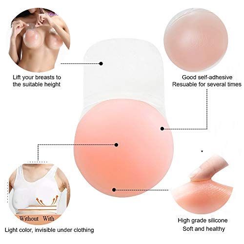 Adhesive Silicone Bra Breast Sticker Silicone Nipple Cover Lift up for Women Sexy Pasties Reusable Breast Lift Nipple Covers Round Flower 3 Pairs Nude - Thumbnail 4